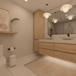 Plan 3D de la salle de bain conçue et construite dans le cadre du projet Laurier de Concept Durable.